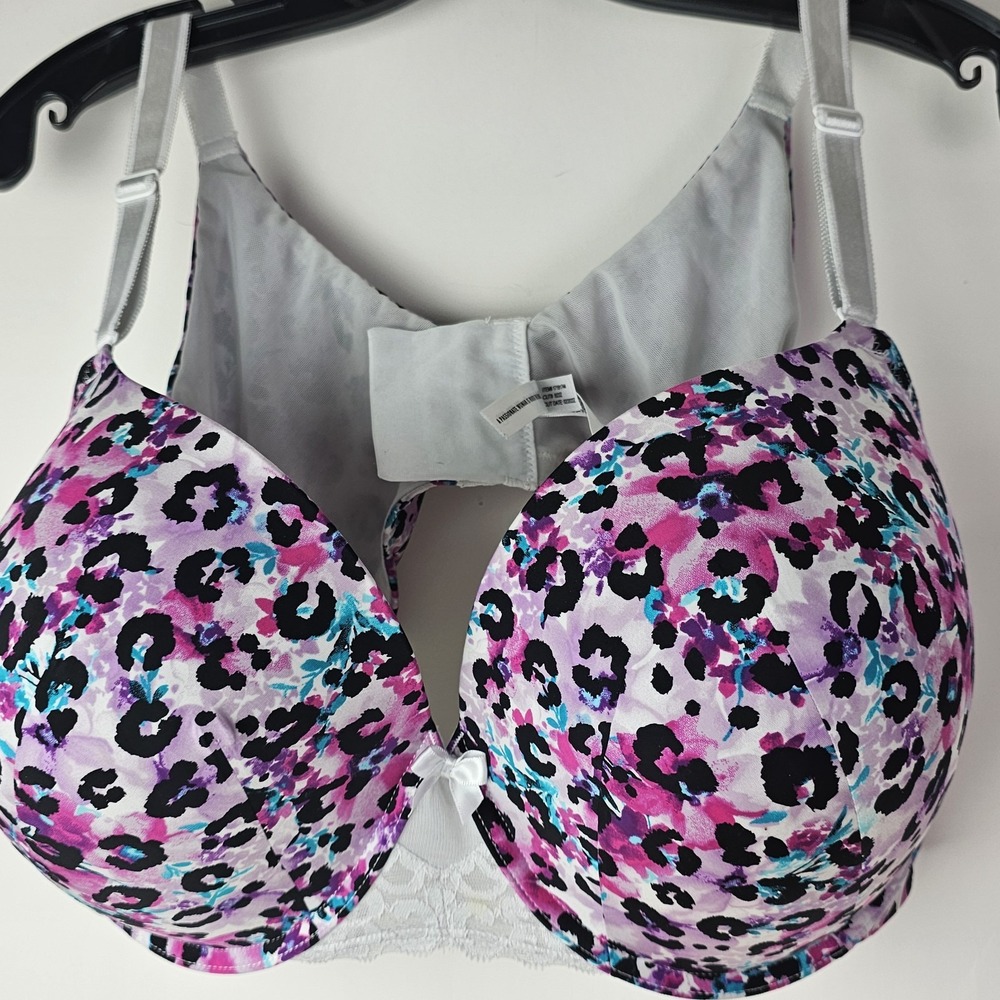 Torrid Curve Plunge Push-Up Bra Leopard Animal Print 46D Lace Trim Pink Blue